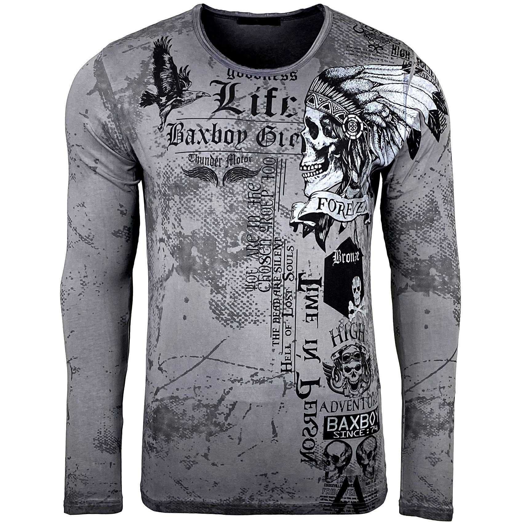 Baxboy Longshirt Baxboy Herren Longsleeve All Over Plakativer Front & Back Print 708
