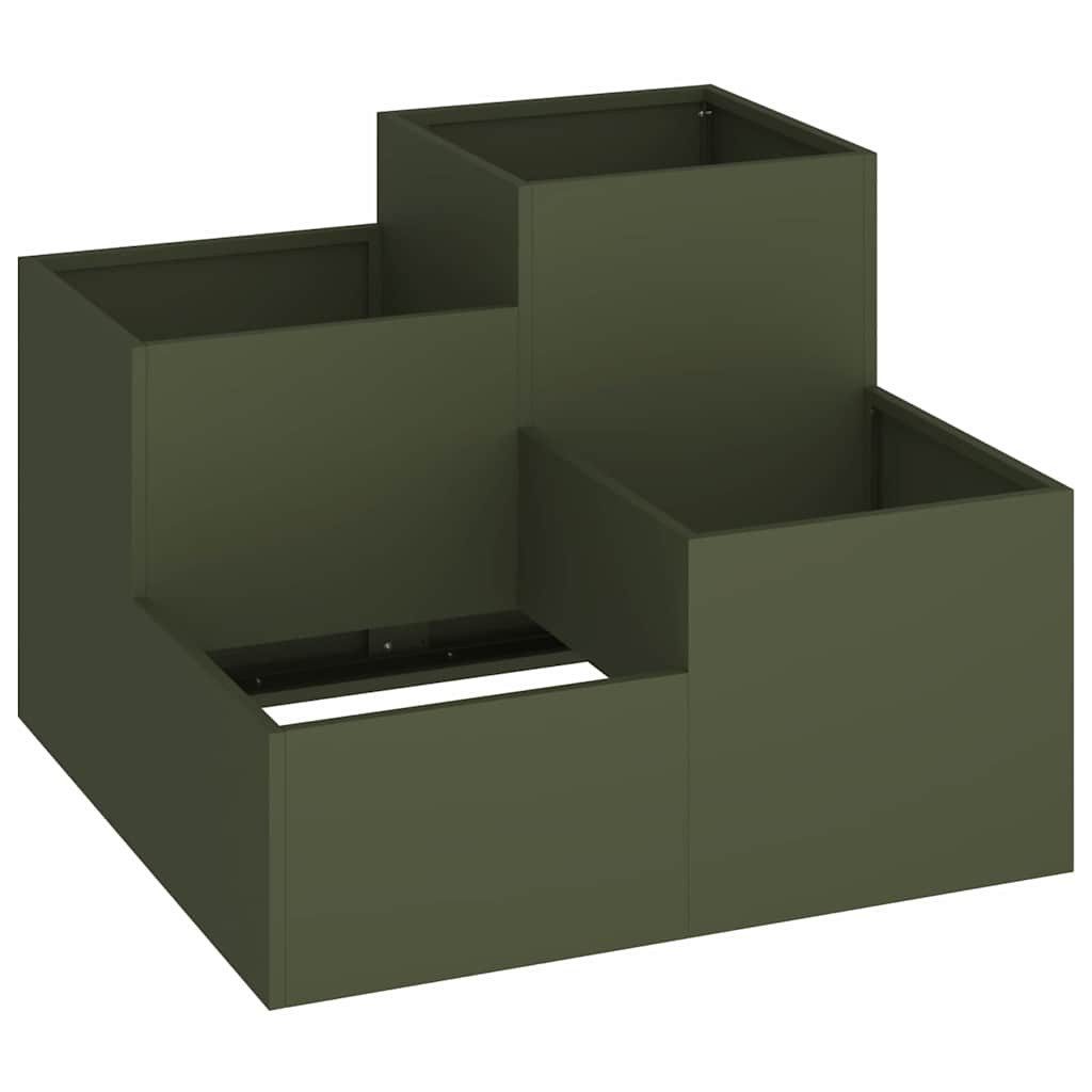 vidaXL Blumentopf Gartenblumentopf Olivgrün 80 x 80 x 60 cm Stahl (1 St)