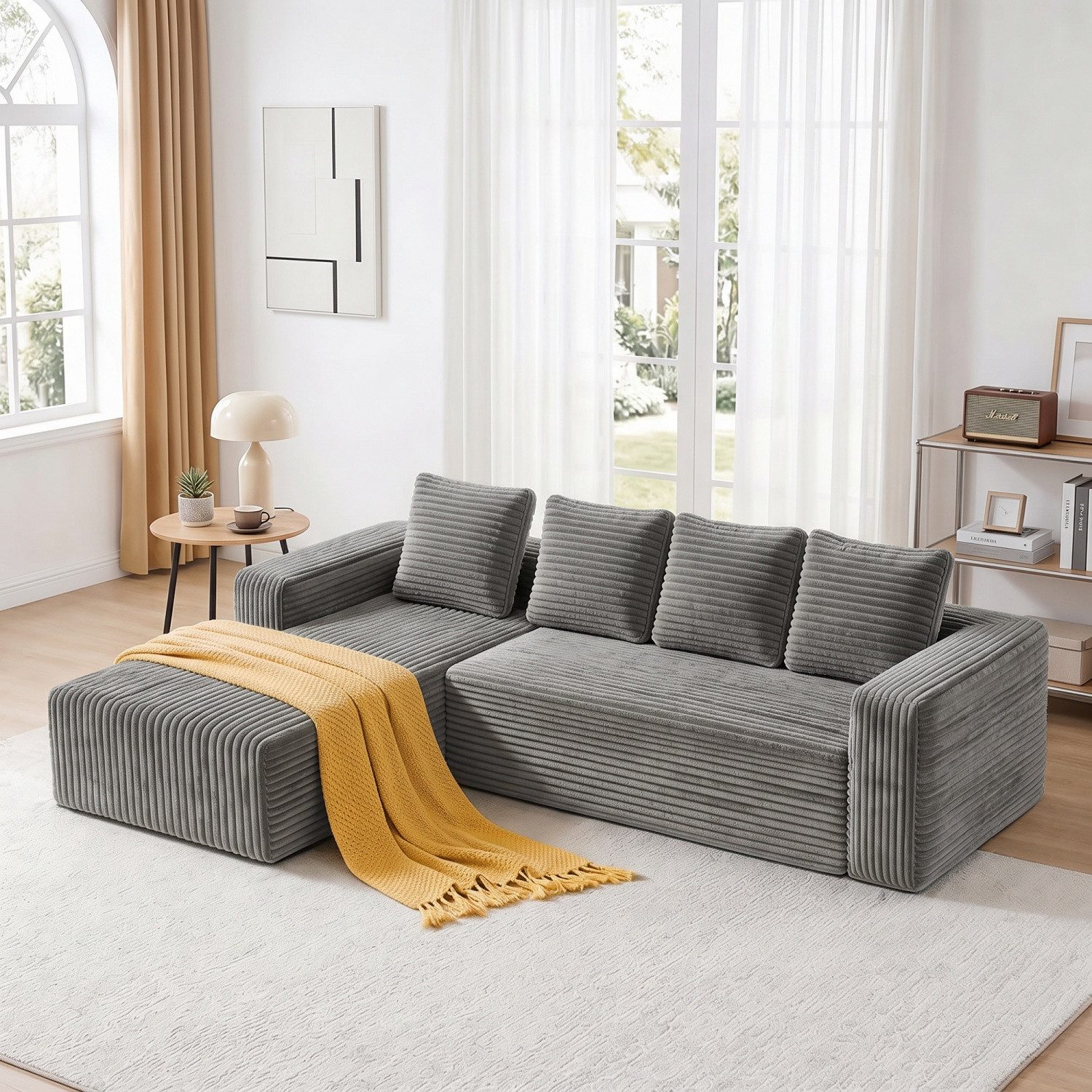 ANYSUN Ecksofa Couch L-Form, mit Liegeflache 4-Sitzer Ecksofa, Cord-Schlafsofa, 261×173 ×58 cm Modernes, modulares Sofa Links / Rechts Chaiselongue Sofa, Chaiselongue für Wohnzimmer und Schlafzimmer, montagefrei