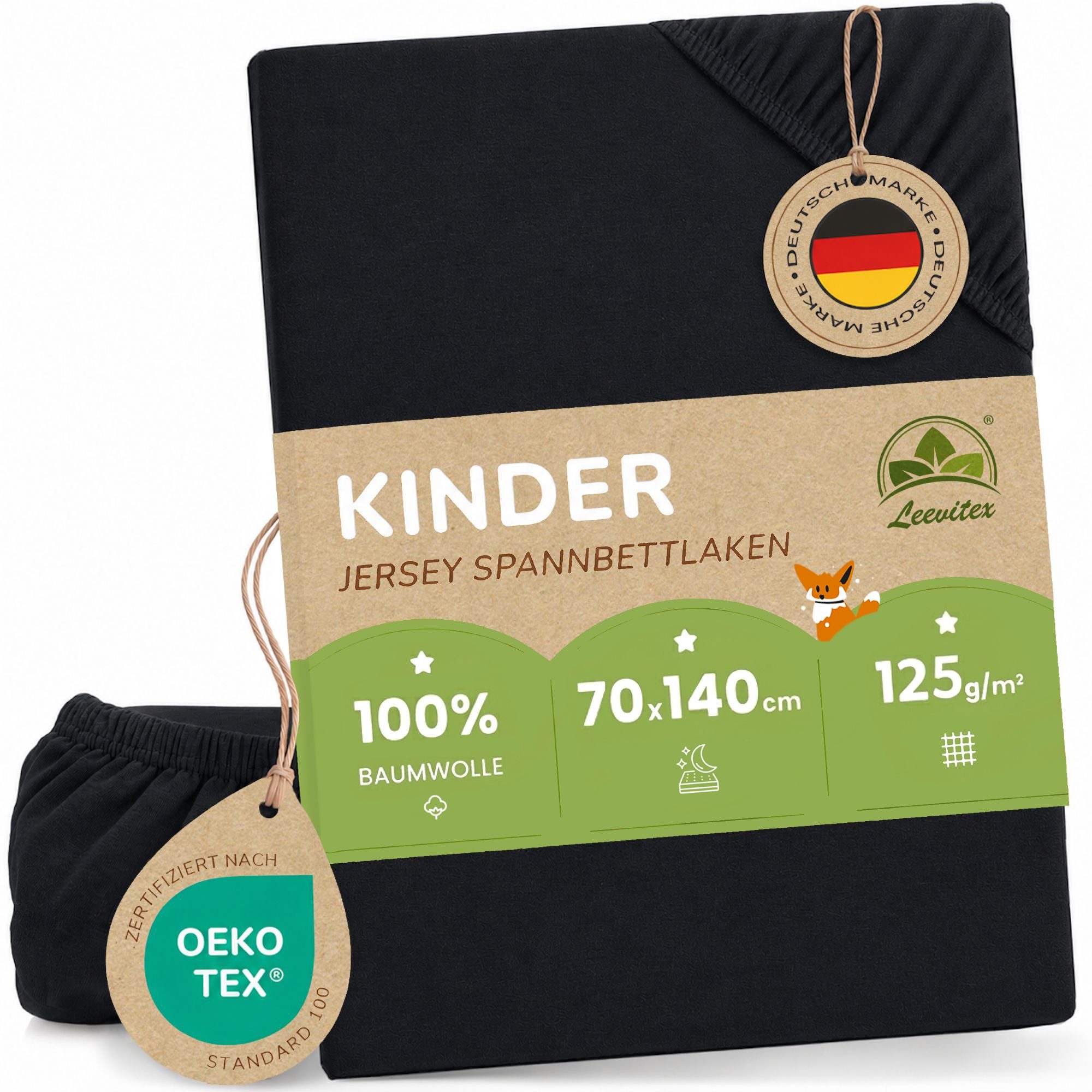 leevitex® Spannbettlaken in verschiedenen Größen und Farben, Jersey aus 100% Baumwolle, Jersey, Gummizug: rundum, (1 Stück), für Kinder- & Standardmatratzen, OEKO-TEX® STANDARD 100 zertifiziert