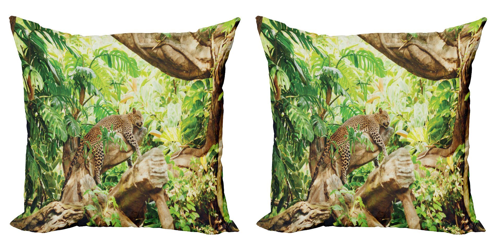 Kissenbezüge Modern Accent Doppelseitiger Digitaldruck, Abakuhaus (2 Stück), Leopard Tropic Wild Jungle Blatt