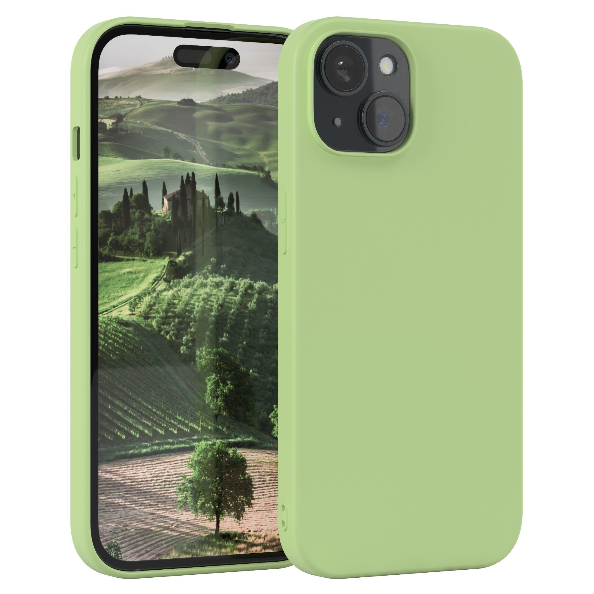 EAZY CASE Handyhülle TPU Hülle für Apple iPhone 15 6,1 Zoll, Smart Slimcover Matt Silikon Schutzhülle mit Kameraschutz tpu Grün