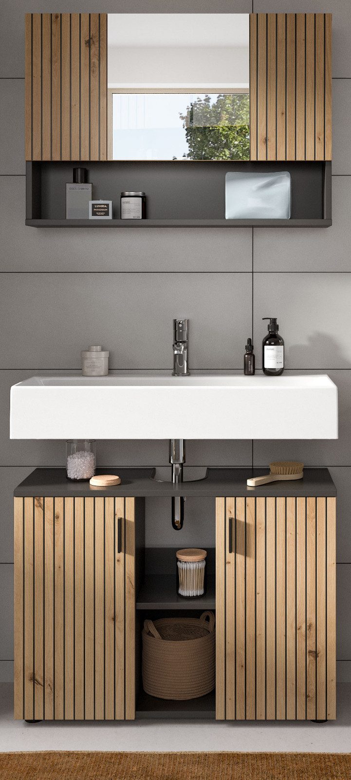 Inn.Furn Badmöbel-Set Livia, (Badezimmer in Eiche Artisan mit Rillen, Set 2 günstig online kaufen