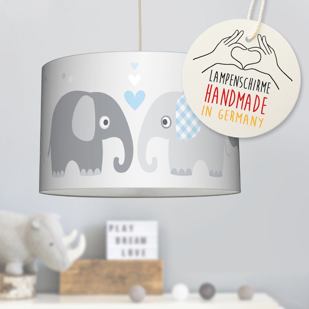 Hängelampe lovely Elefanten - LED Kinderzimmer, Plug Pendelleuchte wechselbar, Baby & label Warmweiß blau/grau Shine,