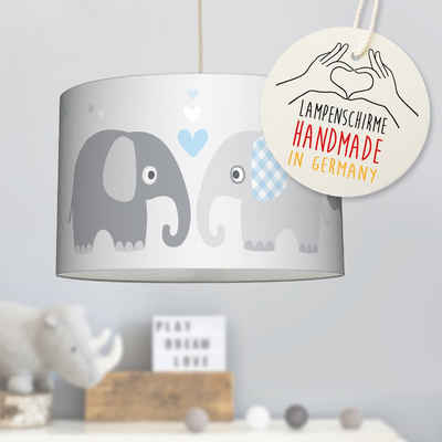 lovely label Pendelleuchte Elefanten blau/grau - Hängelampe Baby Kinderzimmer, Plug & Shine, LED wechselbar, Warmweiß