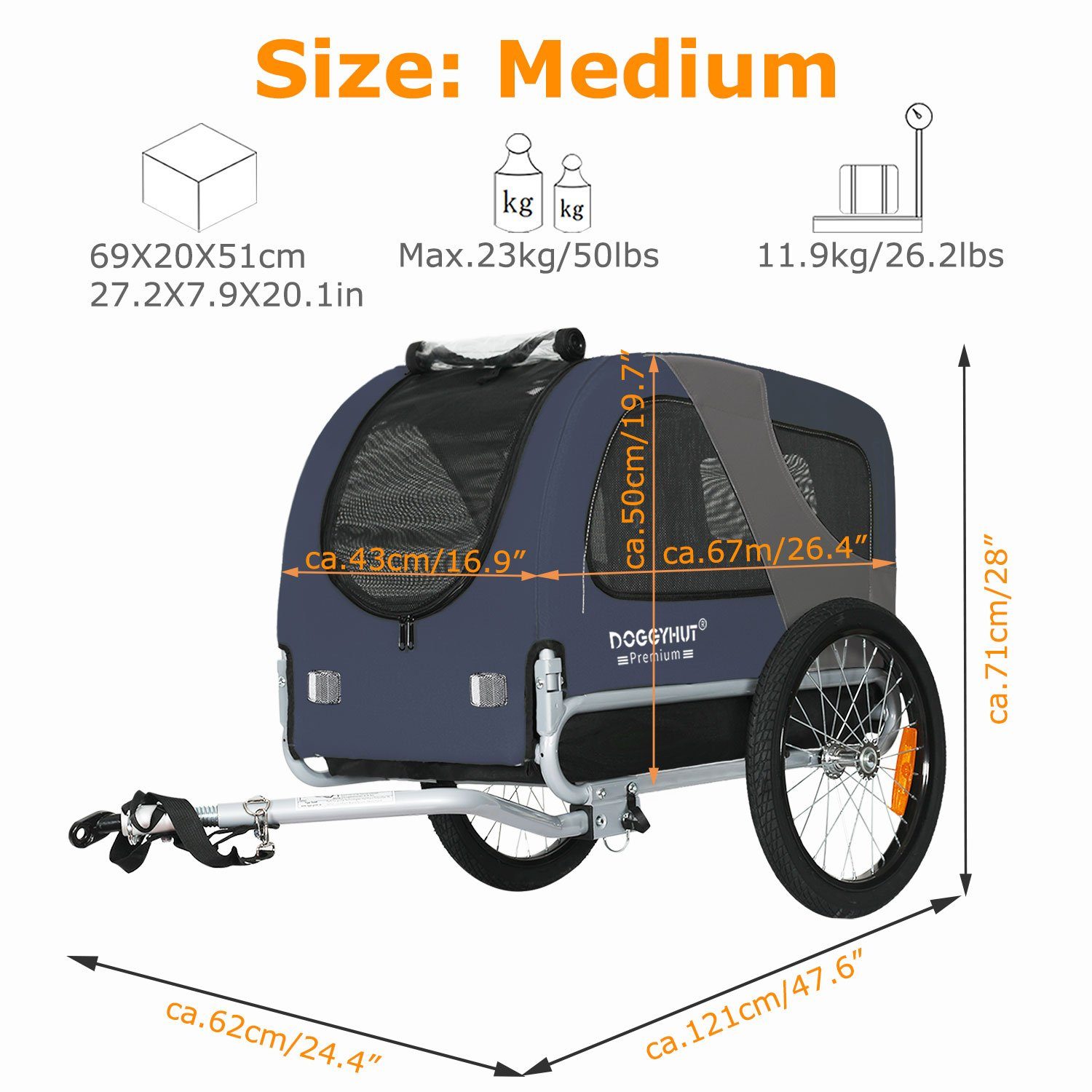TIGGO Fahrradkinderanhänger DOGGYHUT® MEDIUM Hundefahrradanhänger Hundeanhänger Fahrradanhänger, Verstellbare Sicherheitsleine – Bild 5 von 5