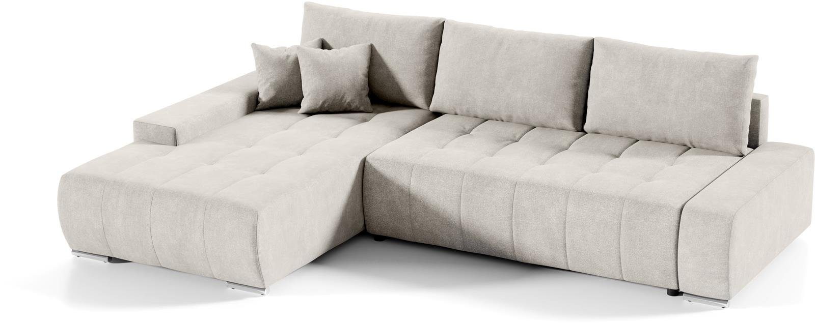 aus Ecksofa Schlaffunktion, mit KLARA Steppung, L-Form Velourstoff mit Compleo Ecksofa Beige