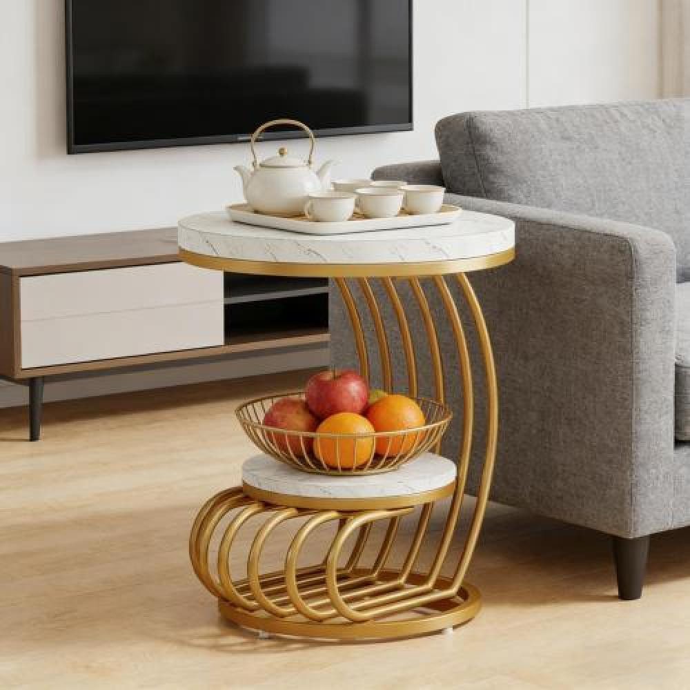 BBWL Couchtisch mit Kunstmarmorplatte und Gold Metallgestell, Moderner Nachttisc