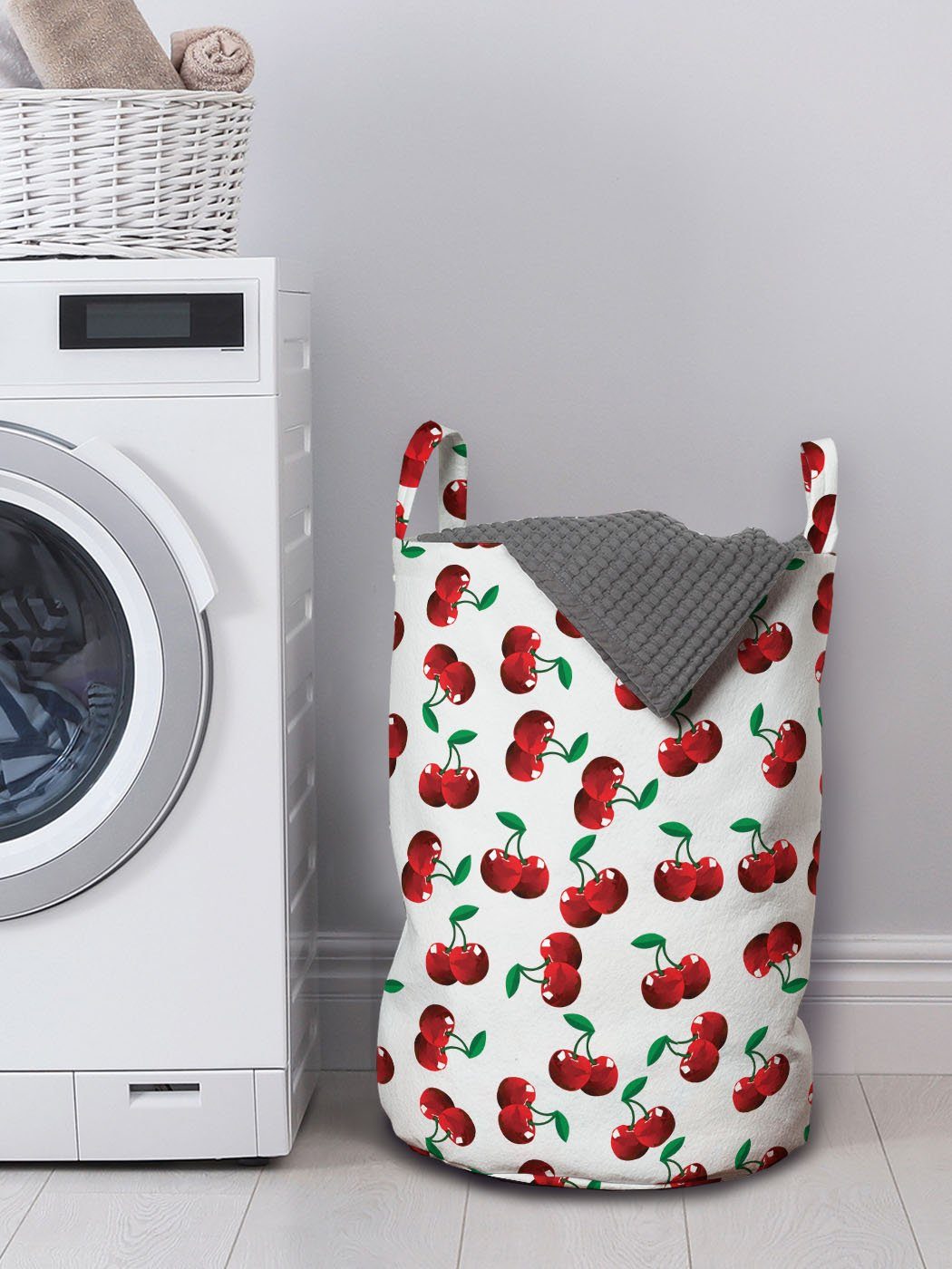 Wäschesäckchen Abakuhaus für Waschsalons, Vibrant Kordelzugverschluss Wäschekorb Sommer Früchte Griffen mit Kirschen