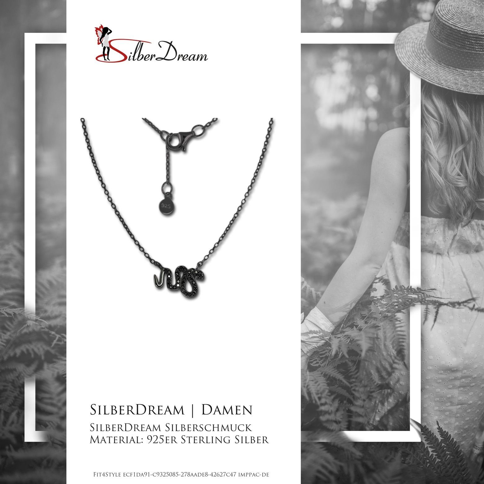 Halsketten Sterling Schlange Farbe: schwarz Halskette, 44cm, (Schlange) Silberkette SilberDream 925 Zirkonia SilberDream Silber, ca.