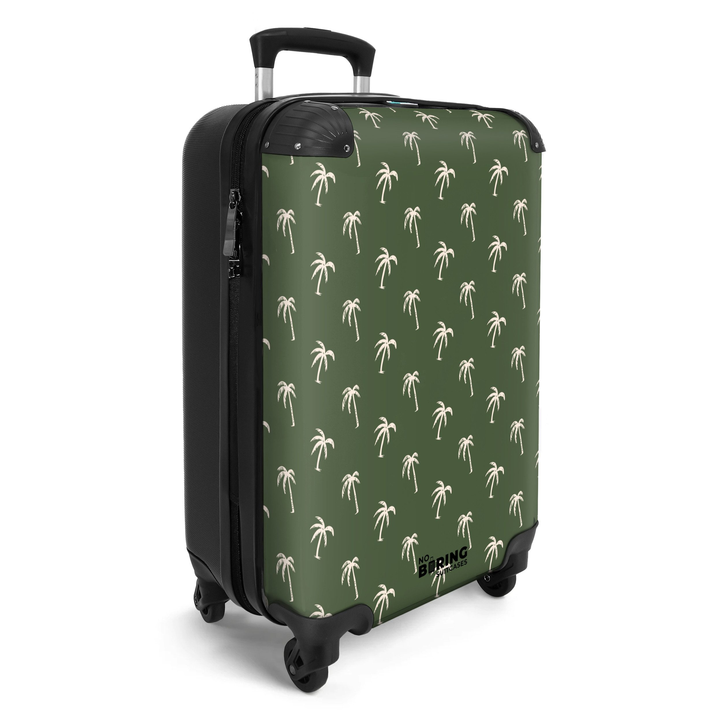 NoBoringSuitcases.com© Hartschalen-Trolley Grün mit beigem Palmenaufdruck günstig online kaufen
