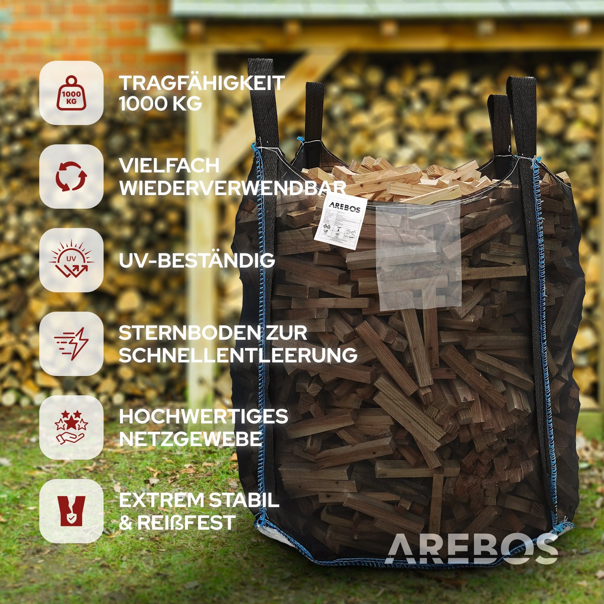 Bag Premium Holzsack Brennholz (1 Holz Big Woodbag Kaminholzkorb Arebos St) für Brennholzsack