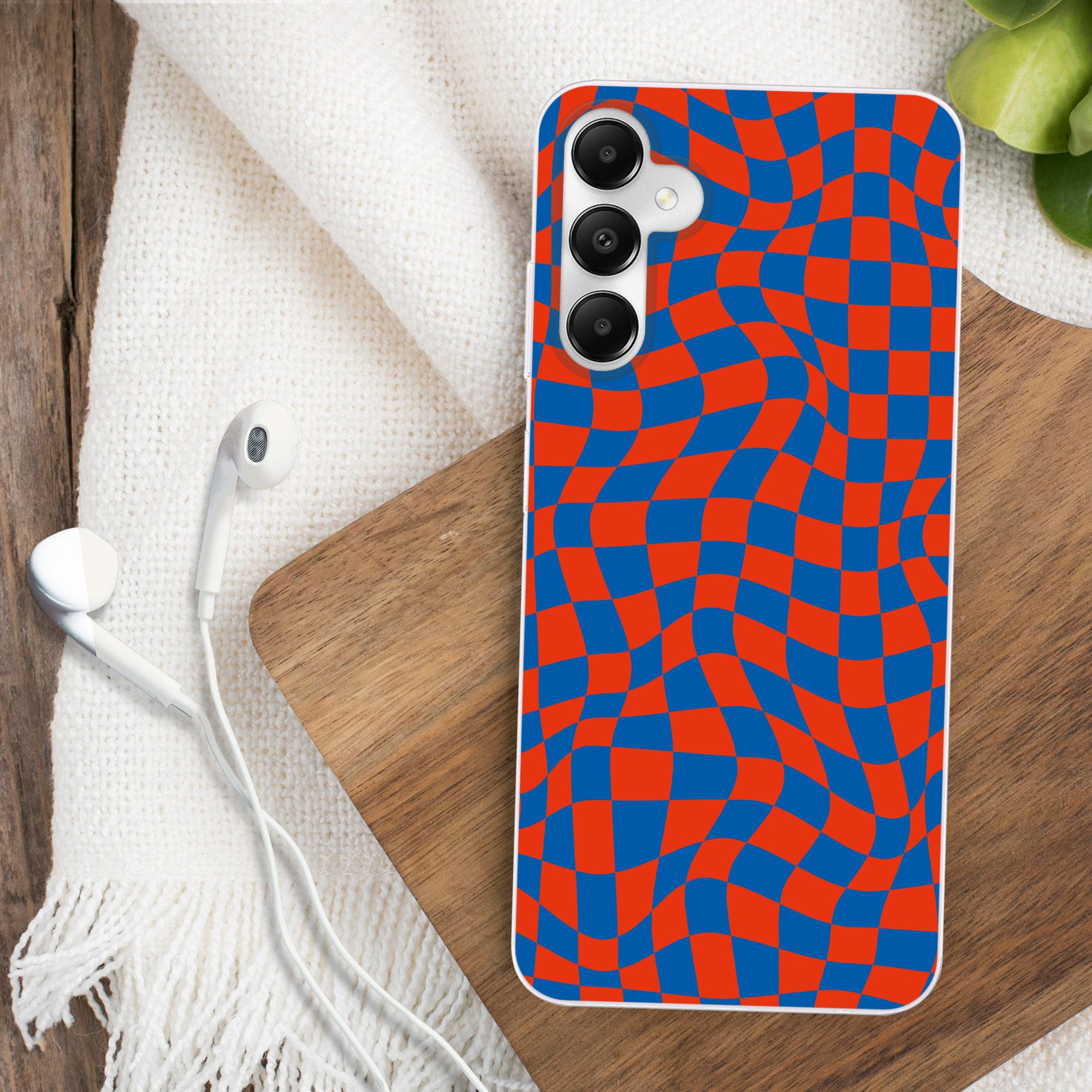 MuchoWow Handyhülle für Samsung Galaxy A05s Gewellte Boxen - Blau - Rot - Abstrakt, Smartphone-Bumper, Print, Handy Schutzhülle Dünn
