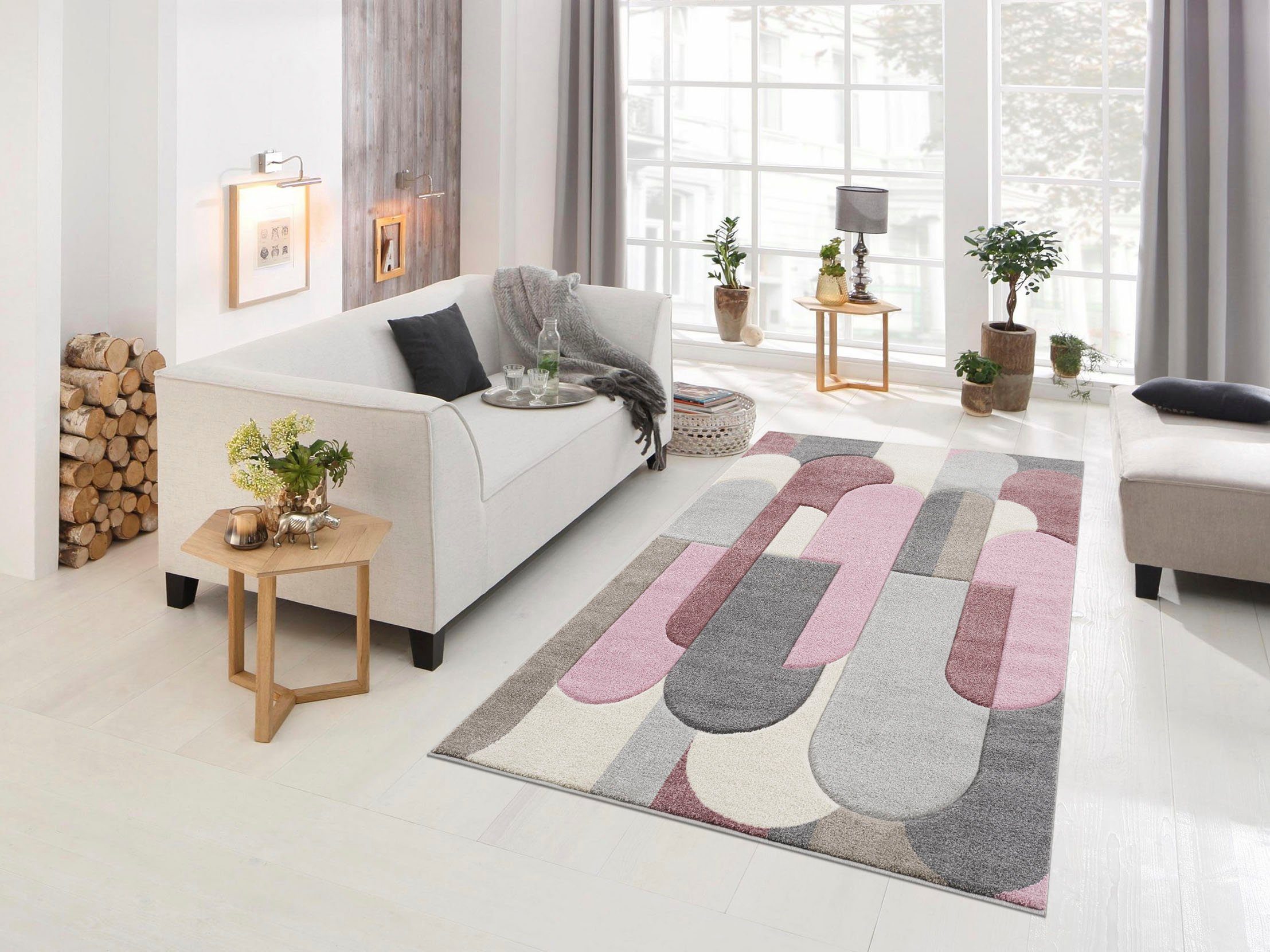 Teppich Pautz, my home, rechteckig, wende-Teppich Hoch-Tief-Effekt, 14 mm, pink handgearbeiteter Konturenschnitt, Höhe