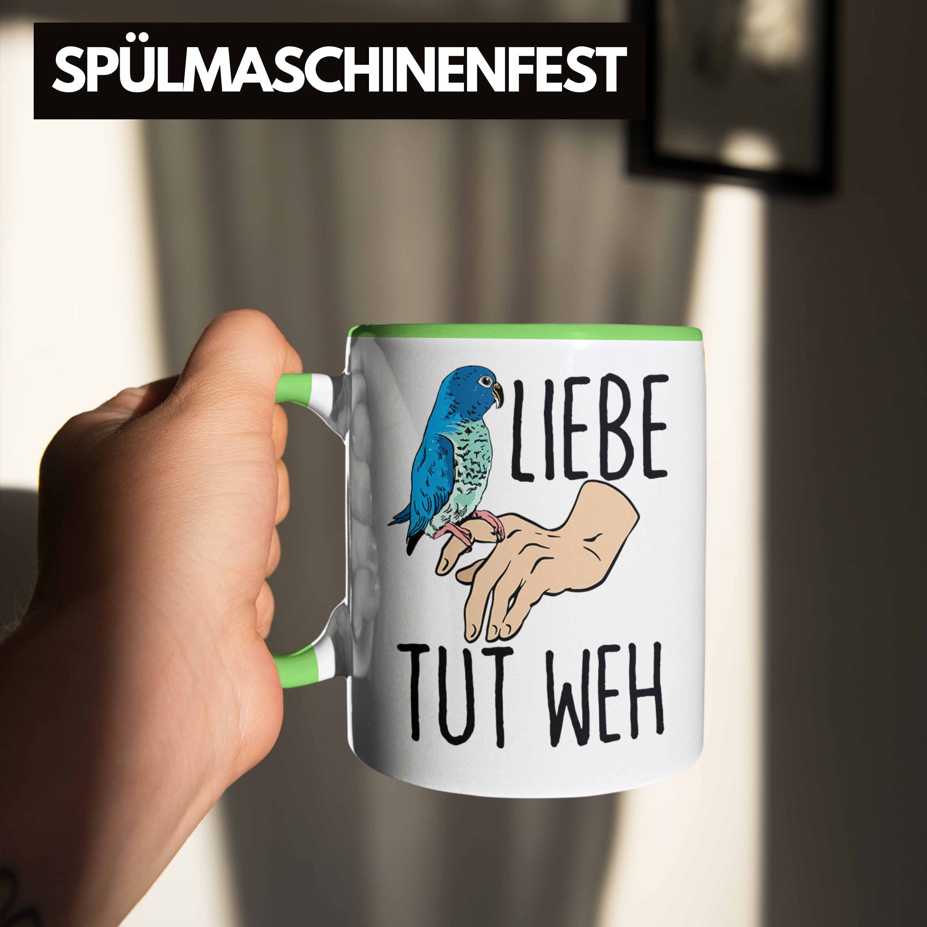 Lustige Trendation Tasse Geschenk Wellensittich-Tasse Grün für Wellensittich-Besitzer Liebe