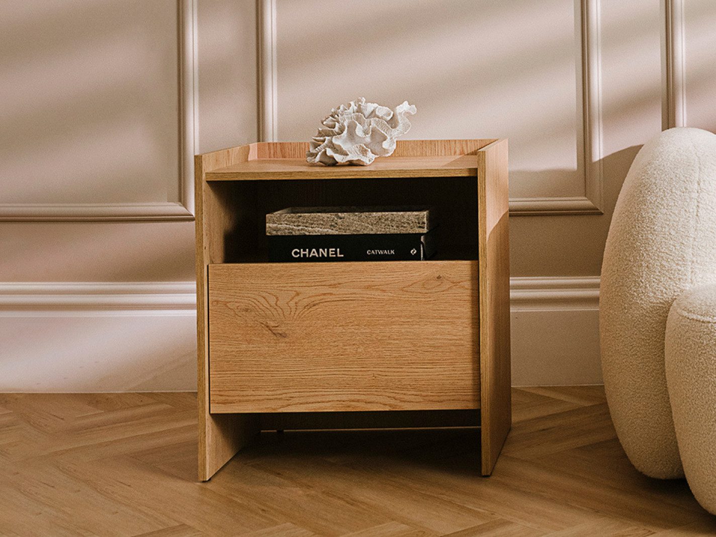 Beautysofa Nachttisch JUNI mit Schublade (Offene Ablagefläche, im Japandi-S günstig online kaufen