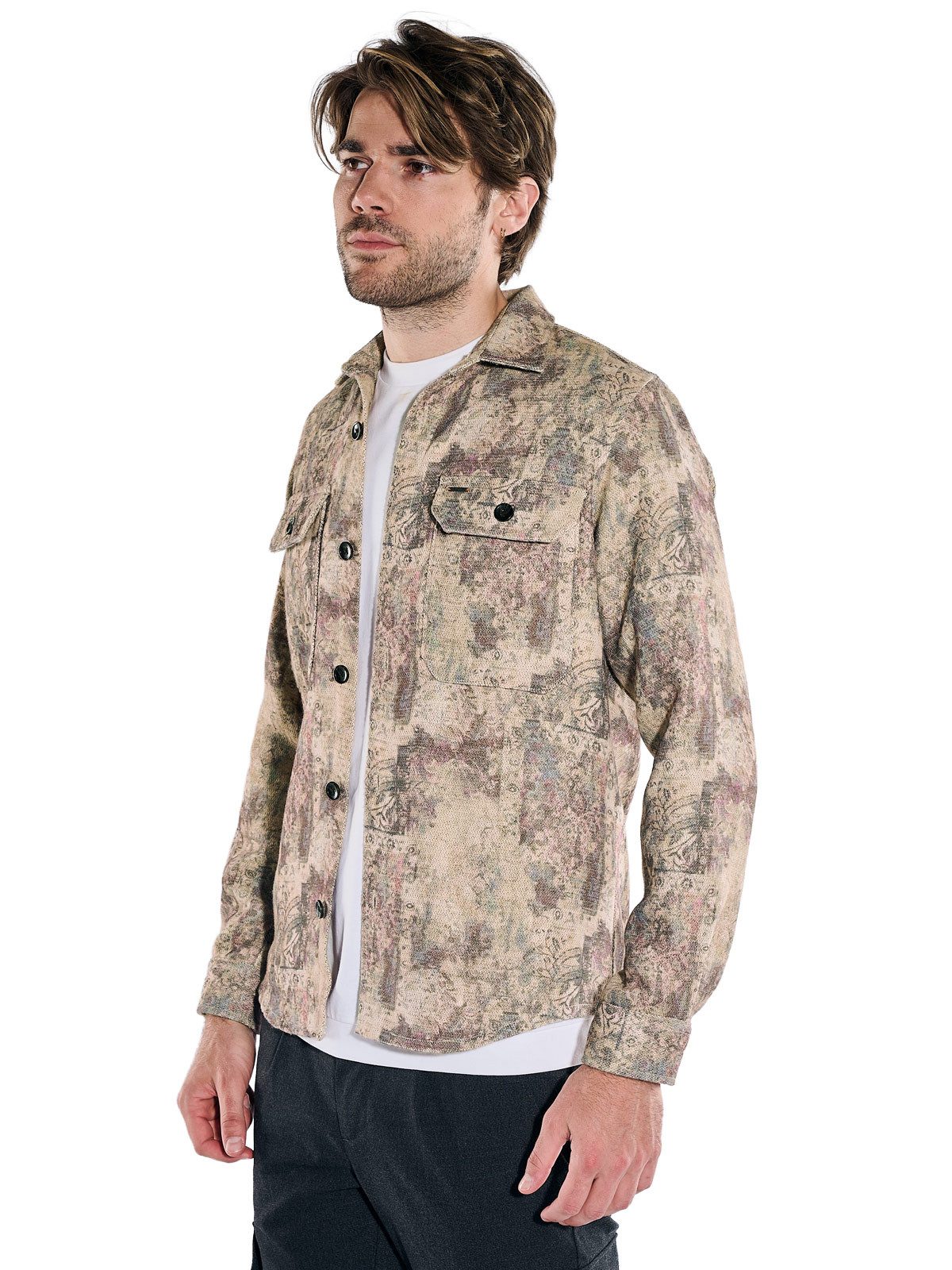 emilio adani Langarmhemd Herren Overshirt mit floralem Muster, Bordeaux