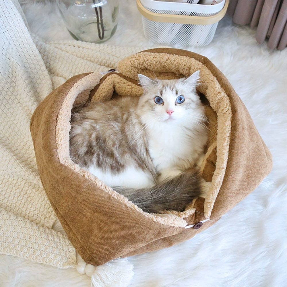 Ledander Tierbett Hundebett, geeignet für Hunde und Katzen,3 in 1 Katzenkissen, Faltbar, Waschbares Warmes Flauschiges Haustierkissen, Beruhigungskissen