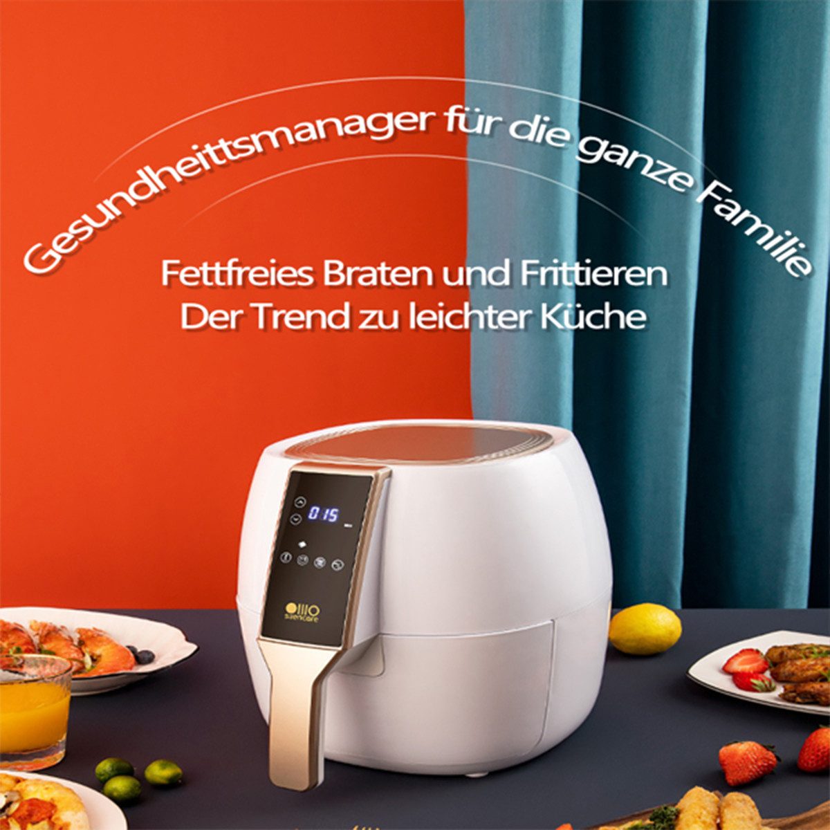 autolock Heißluftfritteuse, Luftfritteuse Multifunktions Heißluftfritteuse 1400W 4L