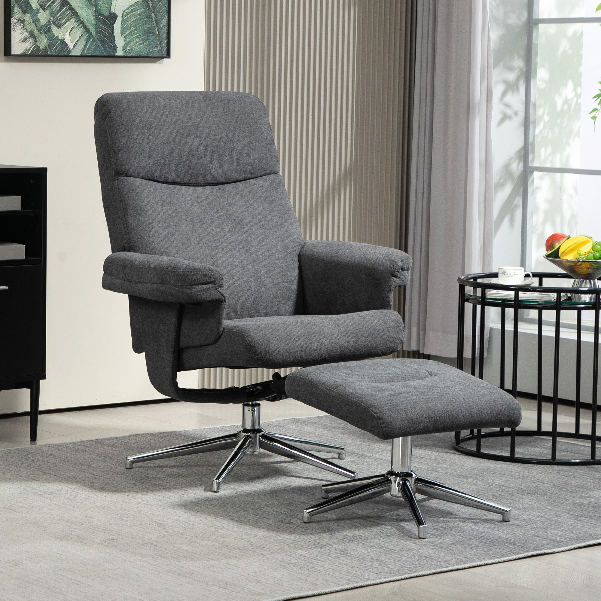HOMCOM Relaxsessel Relaxsessel mit Hocker, Polstersessel mit Samtoptik (TV-Sessel, 2-St., Liegesessel), bis150 kg belastbar, für Wohnzimmer, Schlafzimmer, Dunkelgrau