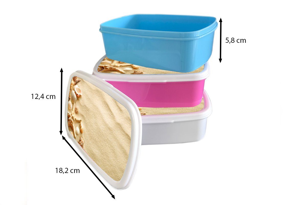 MuchoWow Lunchbox Kinder für Brotbox (2-tlg), weiß Erwachsene, Sand Brotdose, - und Strand, für Jungs und Mädchen Kunststoff, - Muscheln