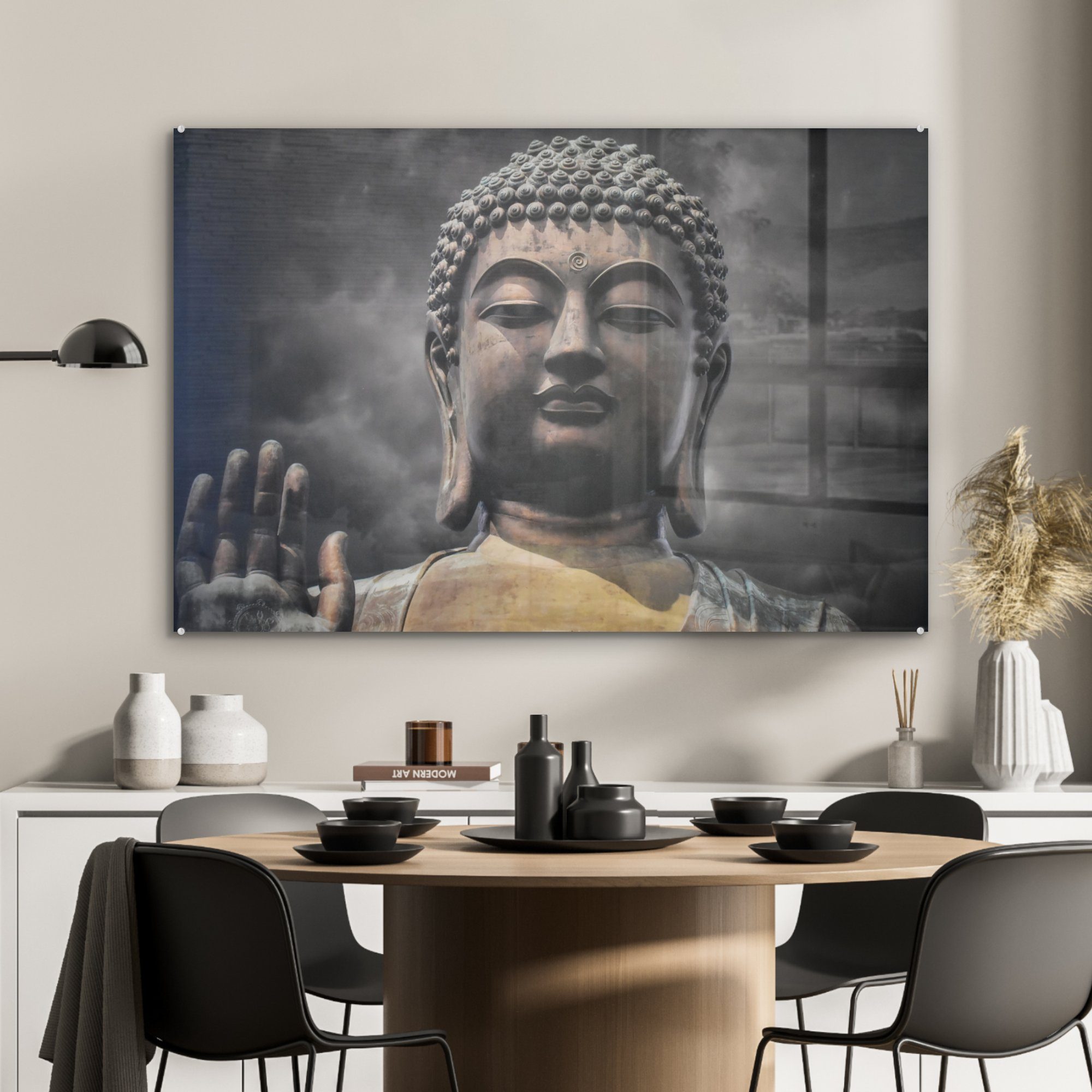 MuchoWow Acrylglasbild Schlafzimmer (1 Buddha - Gesicht Rauch, - Acrylglasbilder & Wohnzimmer St)
