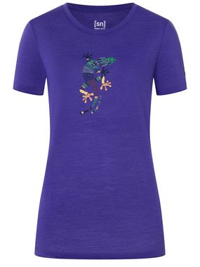 SUPER.NATURAL T-Shirt für Damen, Merino EL GECKO Tier Motiv, Reise, bunt