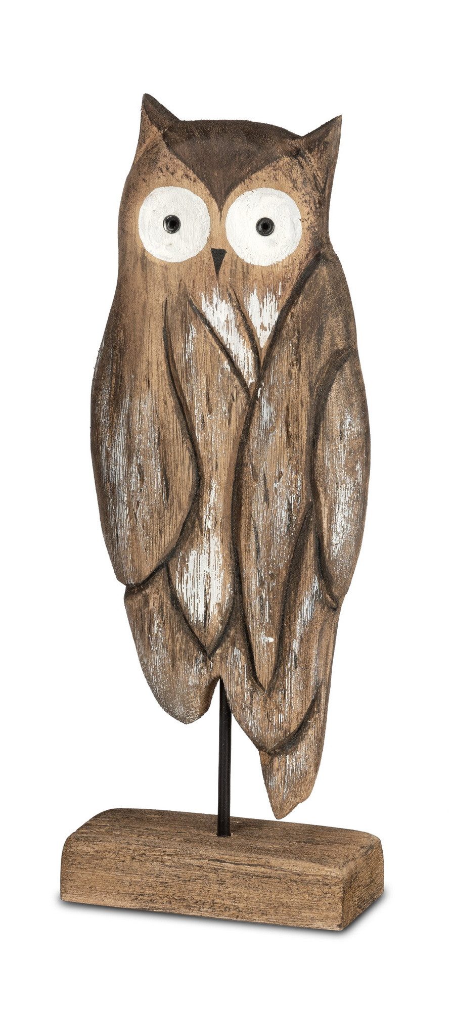 Tierfigur Deko Holz Eule auf Ständer Eulenfigur Vogel Figur Skulptur Tier Objekt