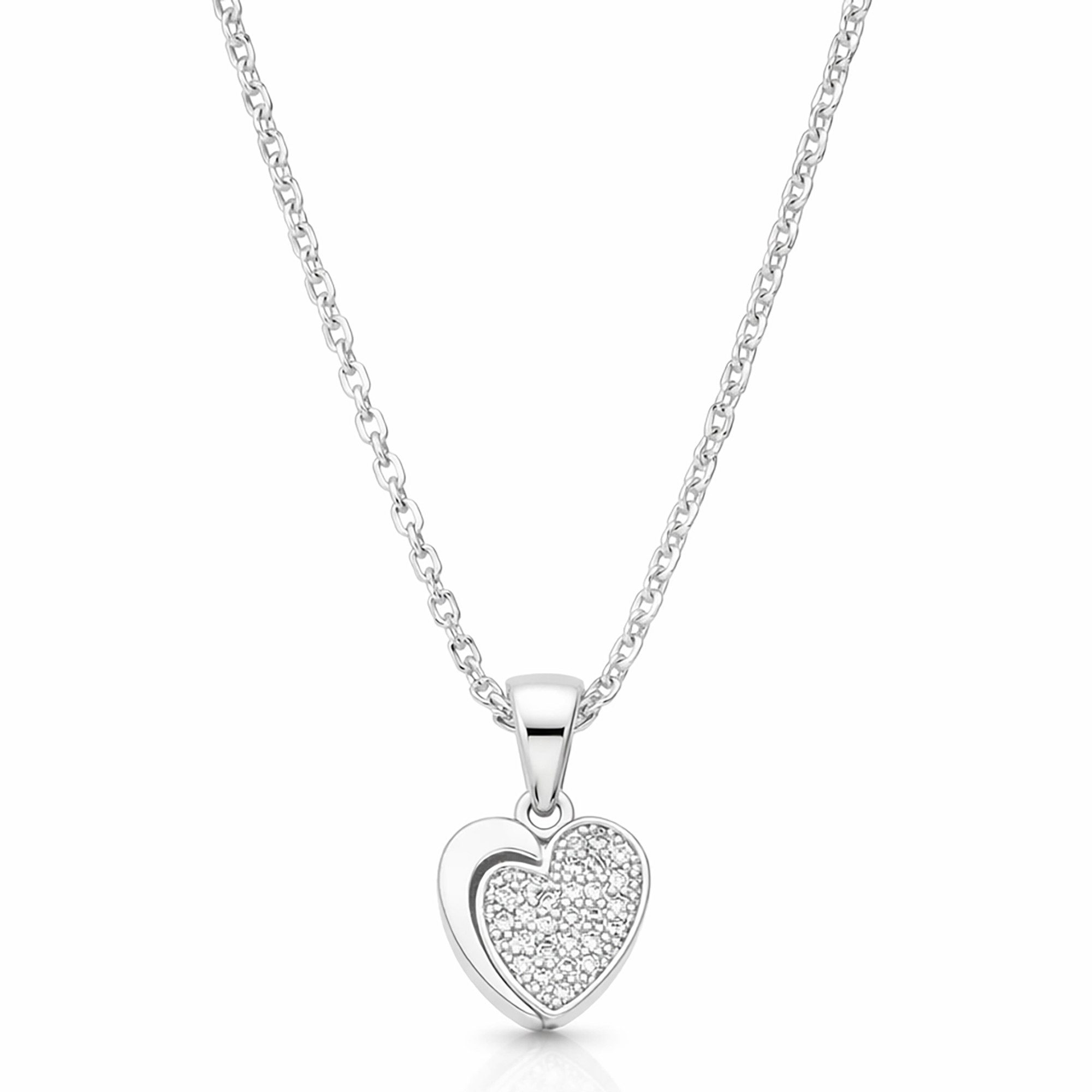 Kette mit Anhänger 18K Weißgold vergoldet Kette Zirkonia Steine Herz Anhänger silber