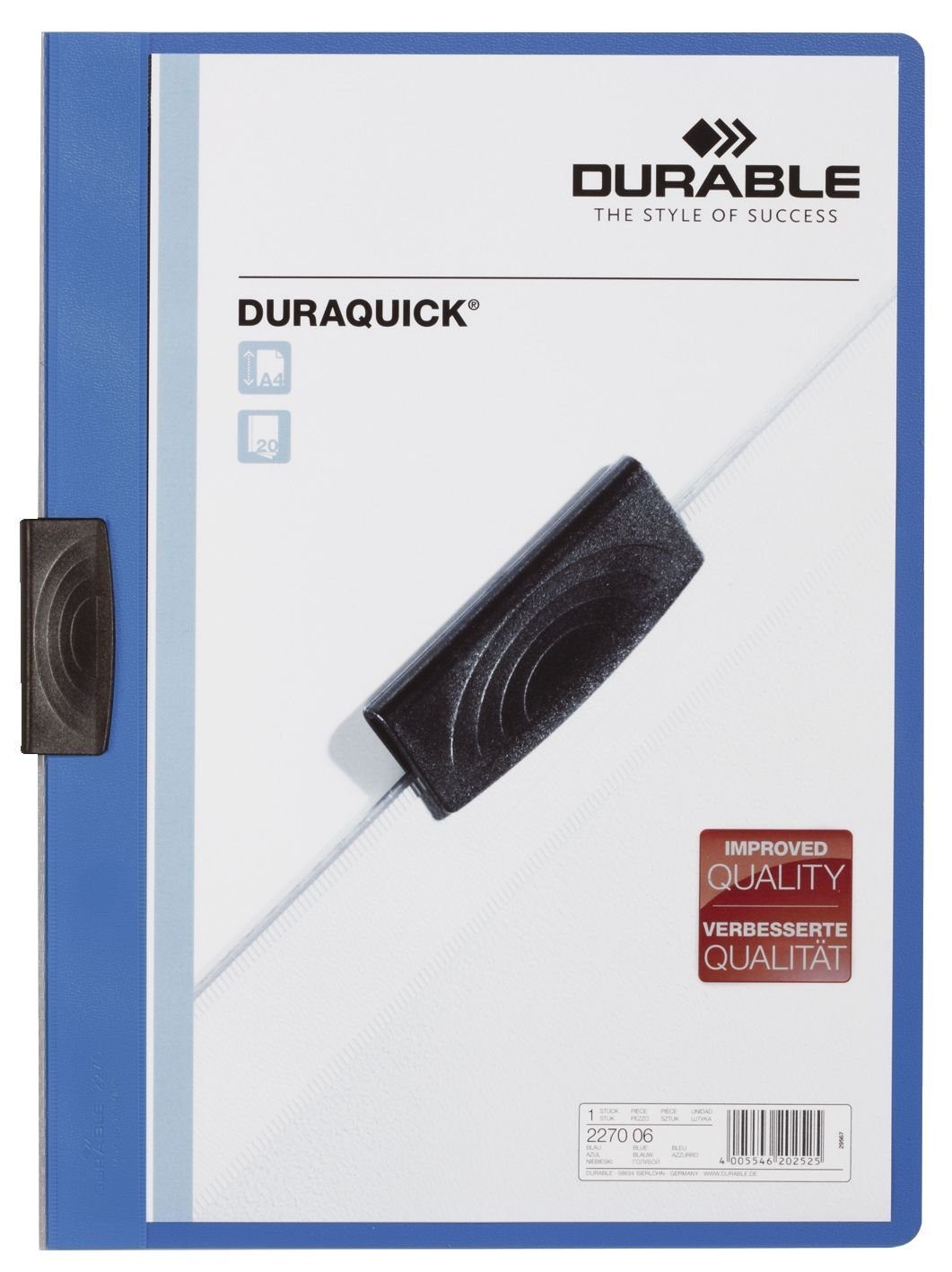 DURABLE Schreibmappe DURABLE Klemmhefter DURAQUICK, DIN A4, blau