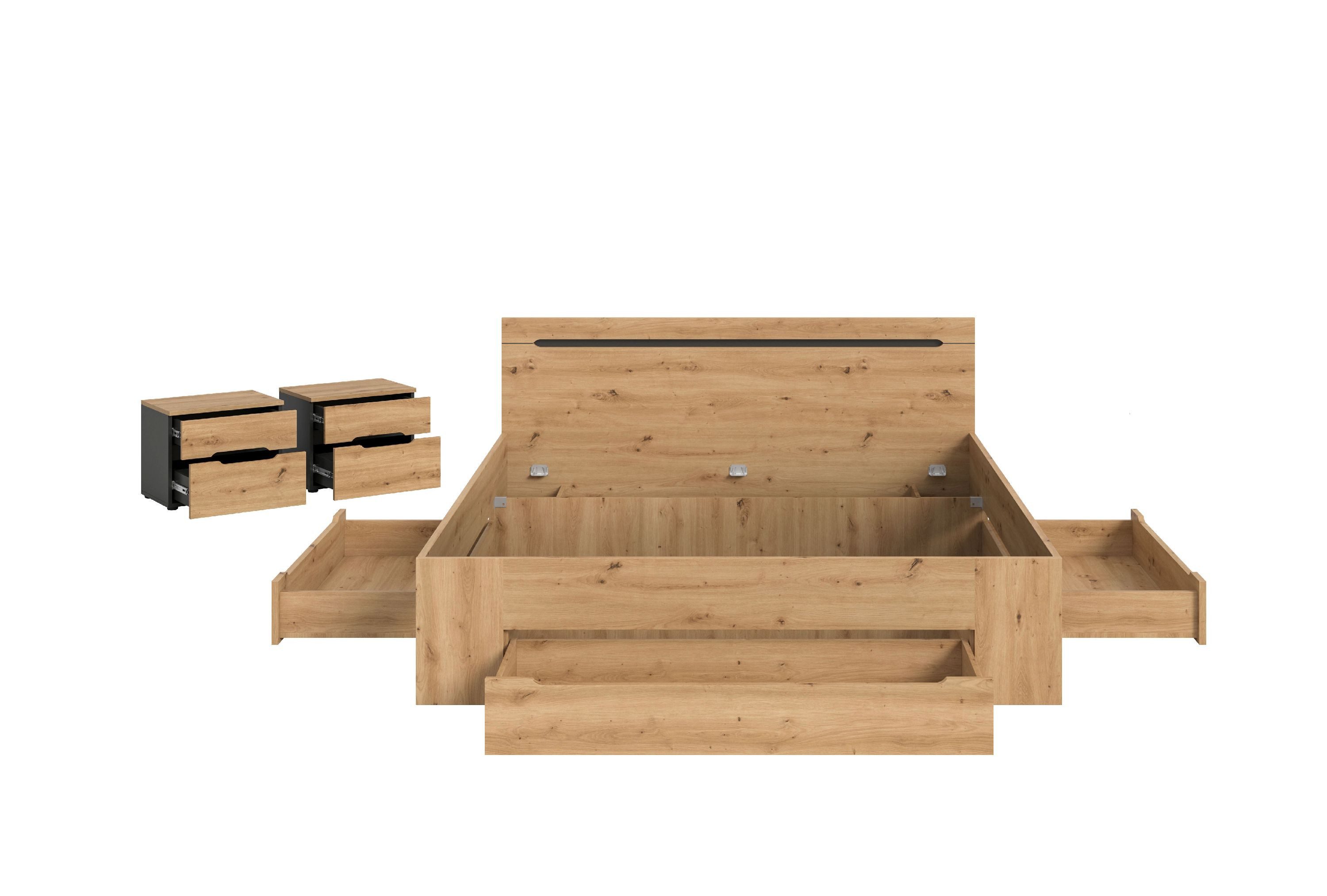 xonox.home Schlafzimmer-Set Canu, (3tlg. Set inkl. Nachtkommoden, Bett 180X200), Basalt grau Nachbildung Melamin beschichtet modern 284x87x205 cm