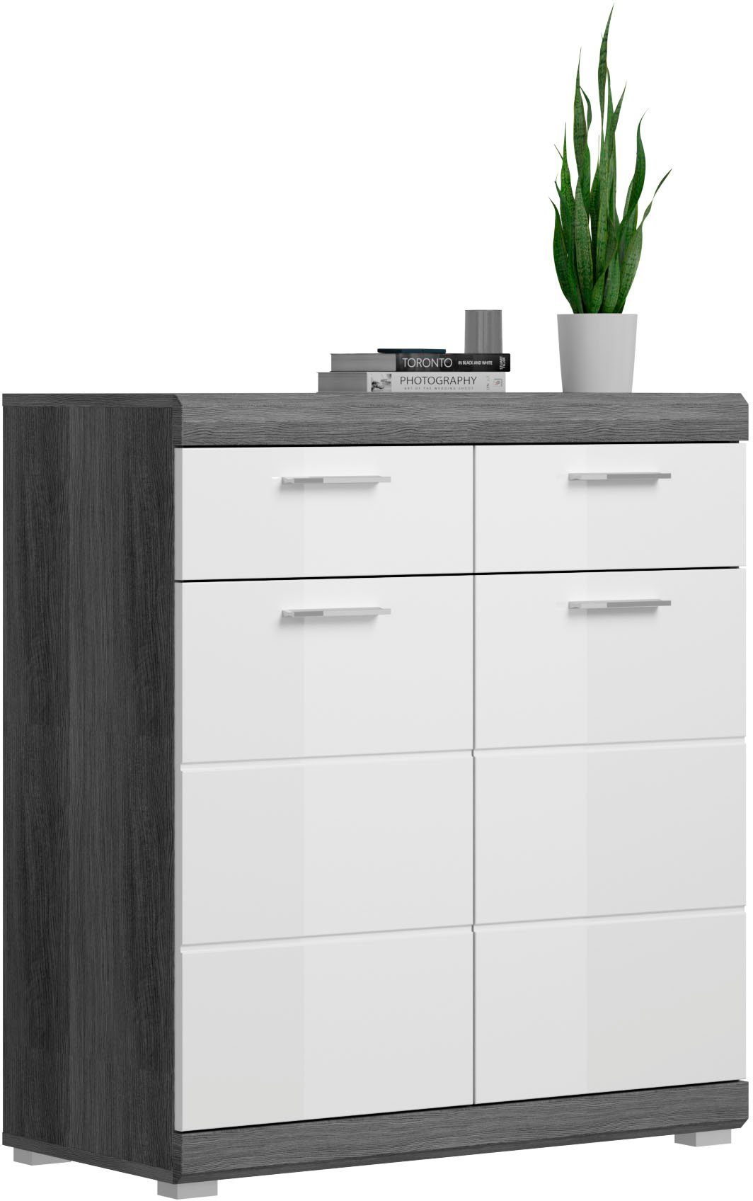 INOSIGN Schuhschrank Siena, Breite 90 cm, 2 Türen, 2 Einlegeböden, 3 Fächer, 2 Schubkästen Front-Rillenfräsung, Schuhkommode, Kommode, Anrichte, Sideboard