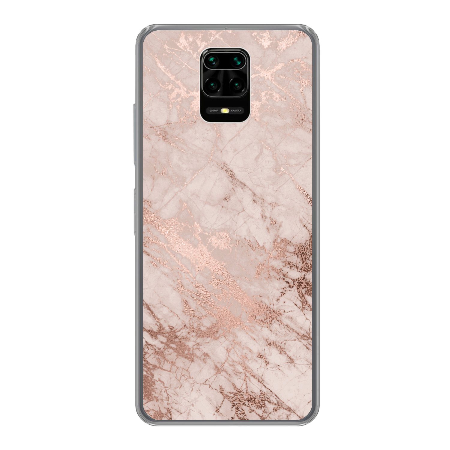 MuchoWow Handyhülle für Xiaomi Redmi Note 9 Pro Marmor - Rosa - Luxus - Marmoroptik - Glit, Phone Case, Silikon, Schutzhülle Dünn