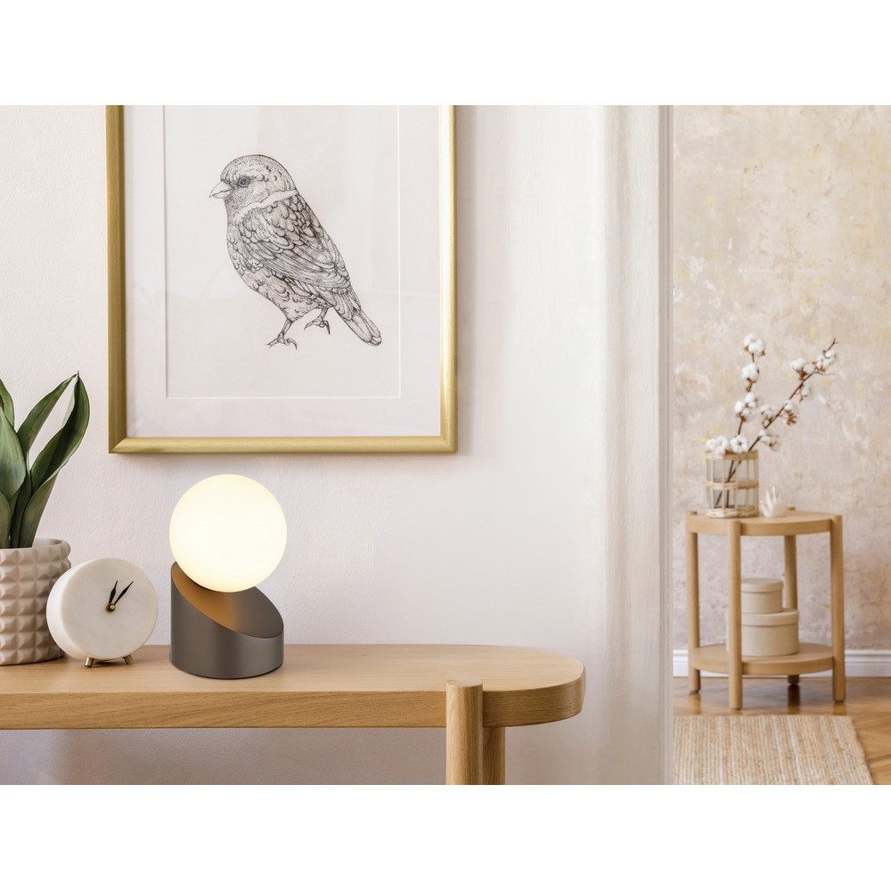 NOWA Schreibtischlampe, Leuchtmittel inklusive, Warmweiß, LED Tischleuchte Metall Glas kaffeefarben matt opal Touch Ein-Aus