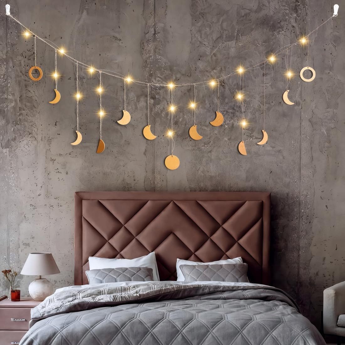 Wiladu Hängedekoration Mondphasen Girlande Wanddeko Boho Mondlampe 144cm 13 Monde