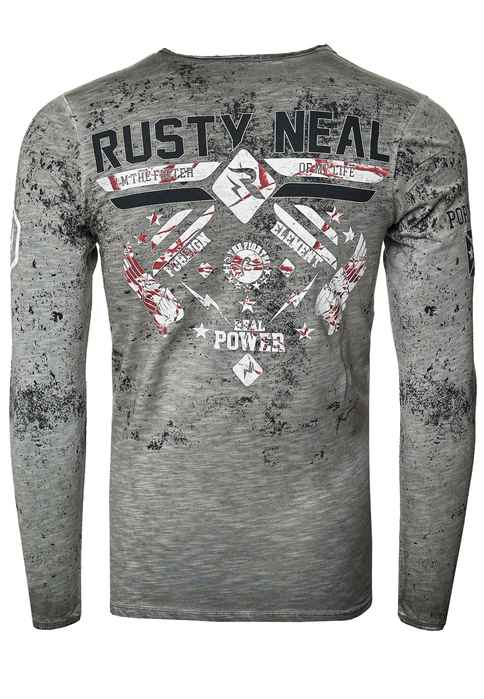 Rusty hochwertigem Print Neal mit anthrazit Langarmshirt