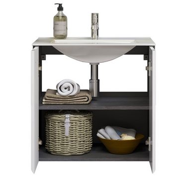 trendteam Waschbeckenunterschrank Riva Badezimmerschrank Badmöbel Unterschrank Weiß/Grau 62x59x31cm