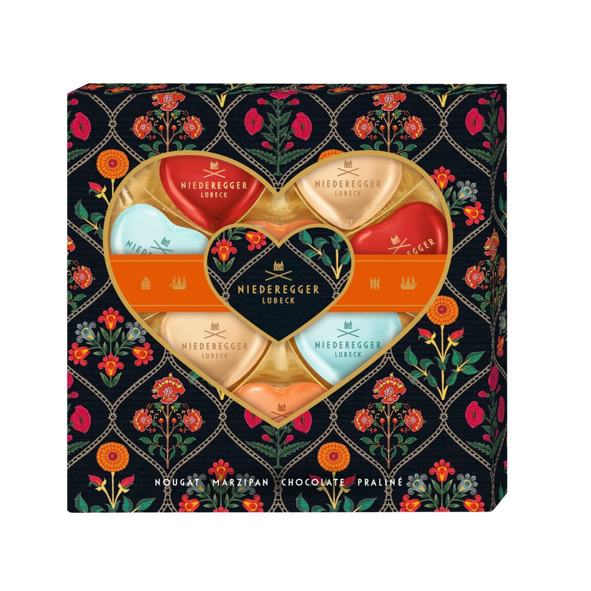 Niederegger Süßigkeit Niederegger Meisterselektion Herzen "Dark", Pralinen mit Schokolade, 125 g