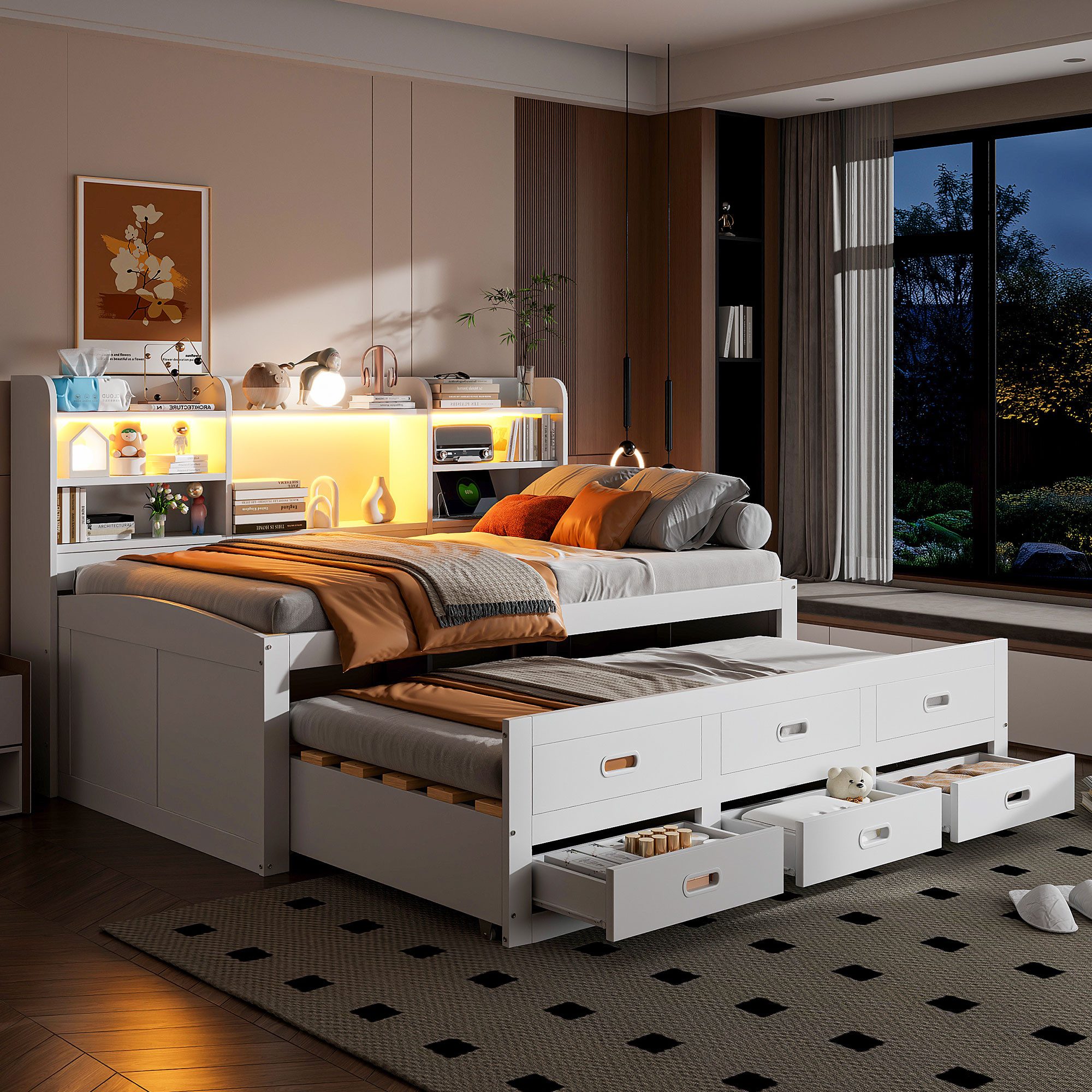 SOFTWEARY Stauraumbett mit Lattenrost und Gästebett (90x200 cm), Einzelbett günstig online kaufen