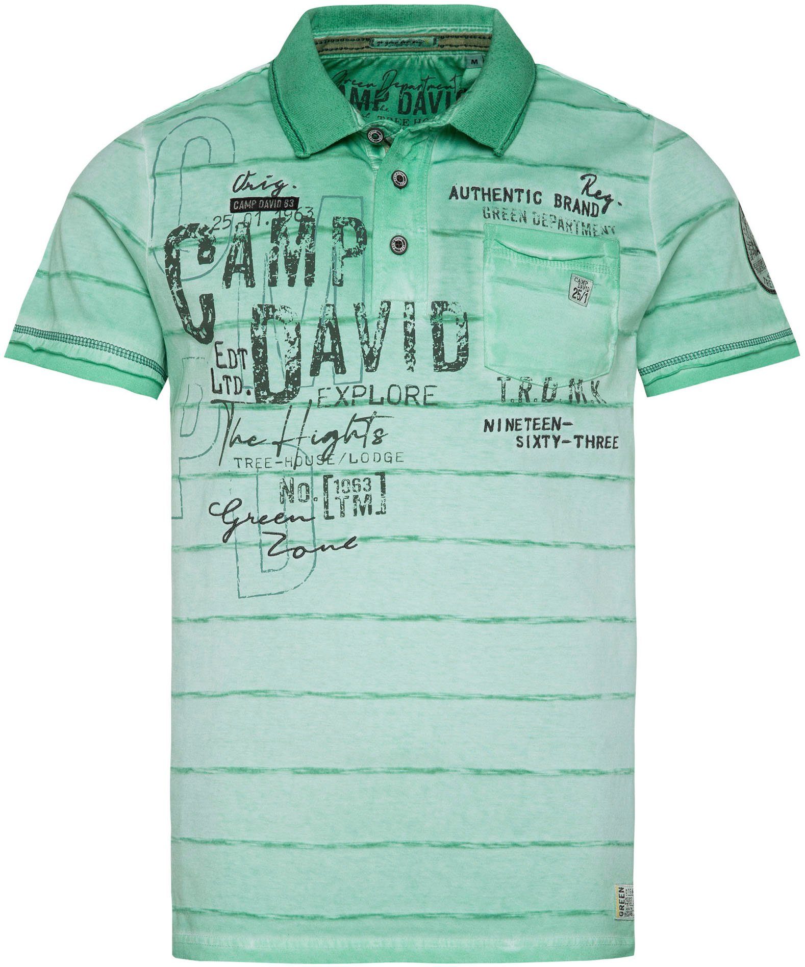 DAVID auf mit CAMP den Kanten french green Poloshirt Schultern offenen