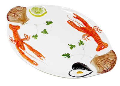 Lashuma Servierplatte »Meeresfrüchte«, Keramik, Keramikteller Oval, Fischteller 50x32 cm