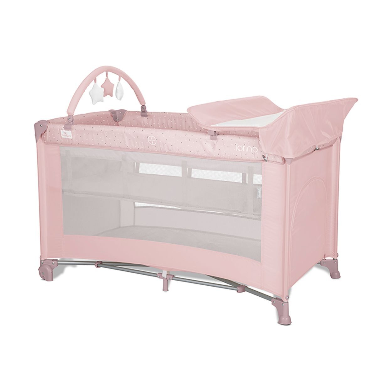 Lorelli Baby-Reisebett Reisebett Torino plus 2 Ebenen, Wickelauflage Spielbogen Räder faltbar