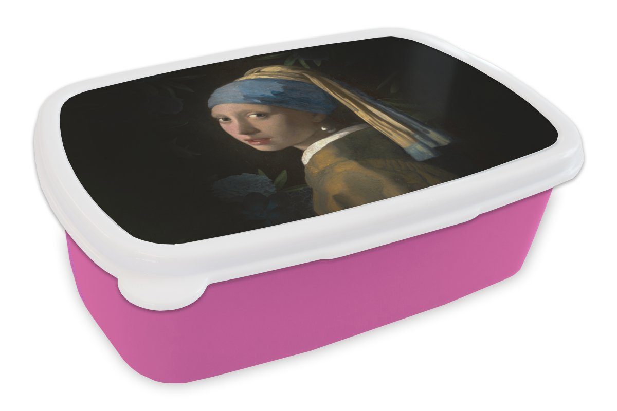 Kinder, Brotdose Pflanzen, mit Perlenohrring Das Vermeer rosa Kunststoff Mädchen, für Kunststoff, - (2-tlg), Lunchbox Brotbox - Mädchen MuchoWow Snackbox, Erwachsene, dem