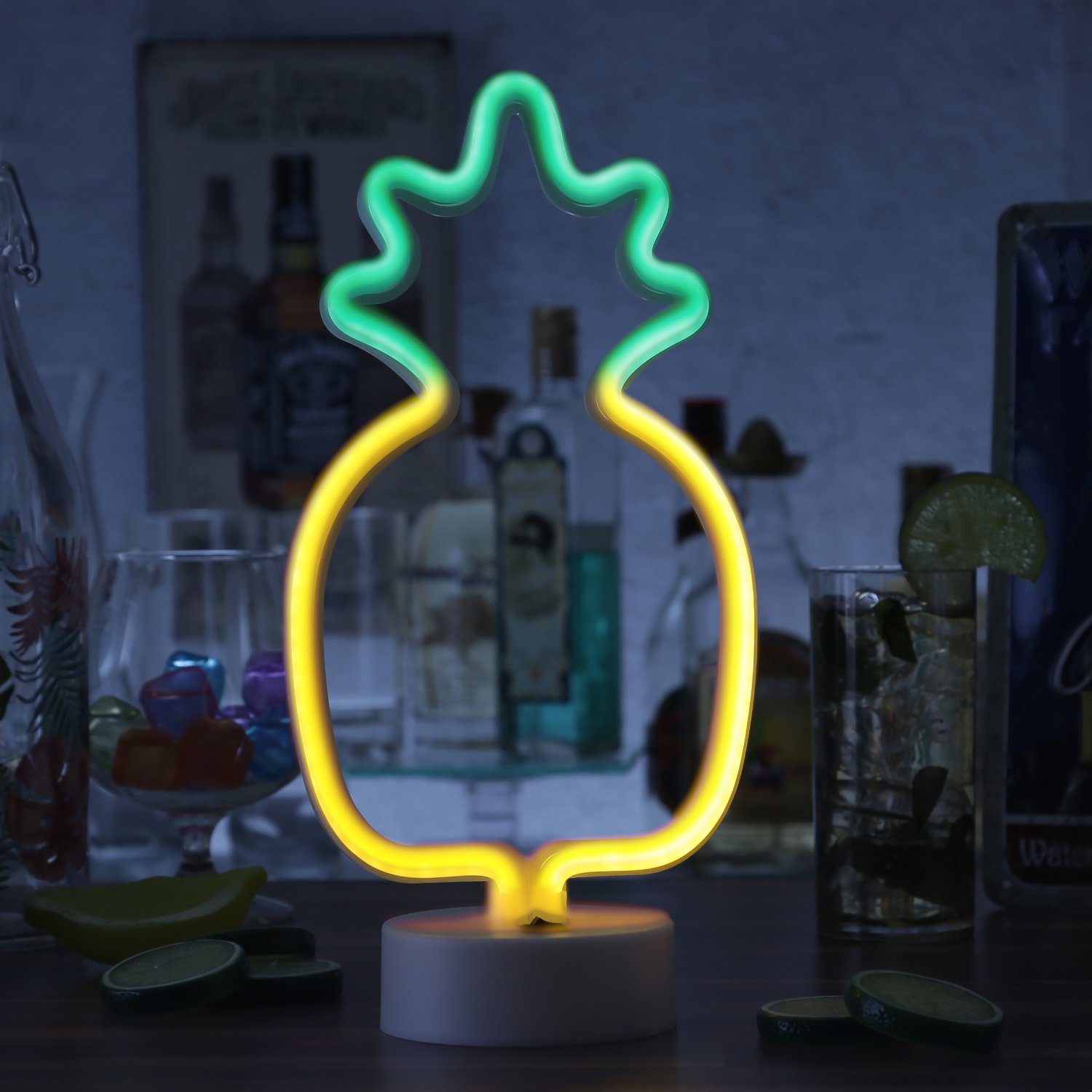 SATISFIRE LED Dekolicht LED Neonlicht ANANAS Neonschild Neon Leuchtfigur USB Batterie 33cm – Bild 5 von 5