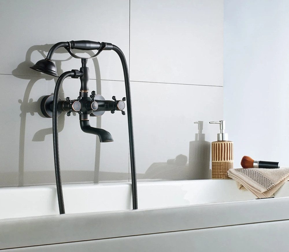 wohnwerk.idee Wannenarmatur Badewannenarmatur Wasserhahn Badewanne Retro Vintage Antik Old Black