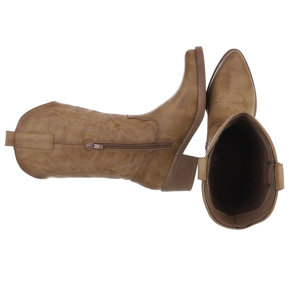 Ital-Design Damen Kniehohe Western-Stiefel mit Stickerei und Blockabsatz We günstig online kaufen