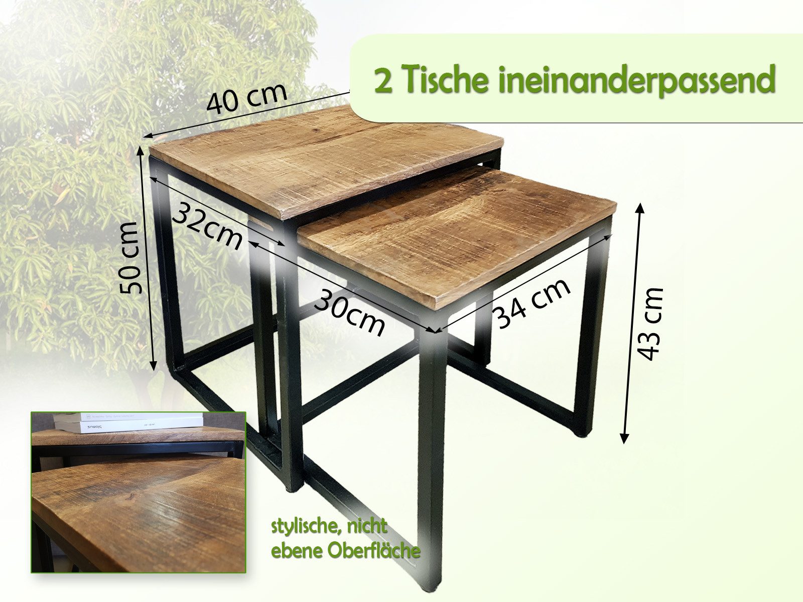 Amagohome Beistelltisch Beistelltisch Holz Satztisch Set 2 Stück Wohnzimmer Couchtisch Gestell