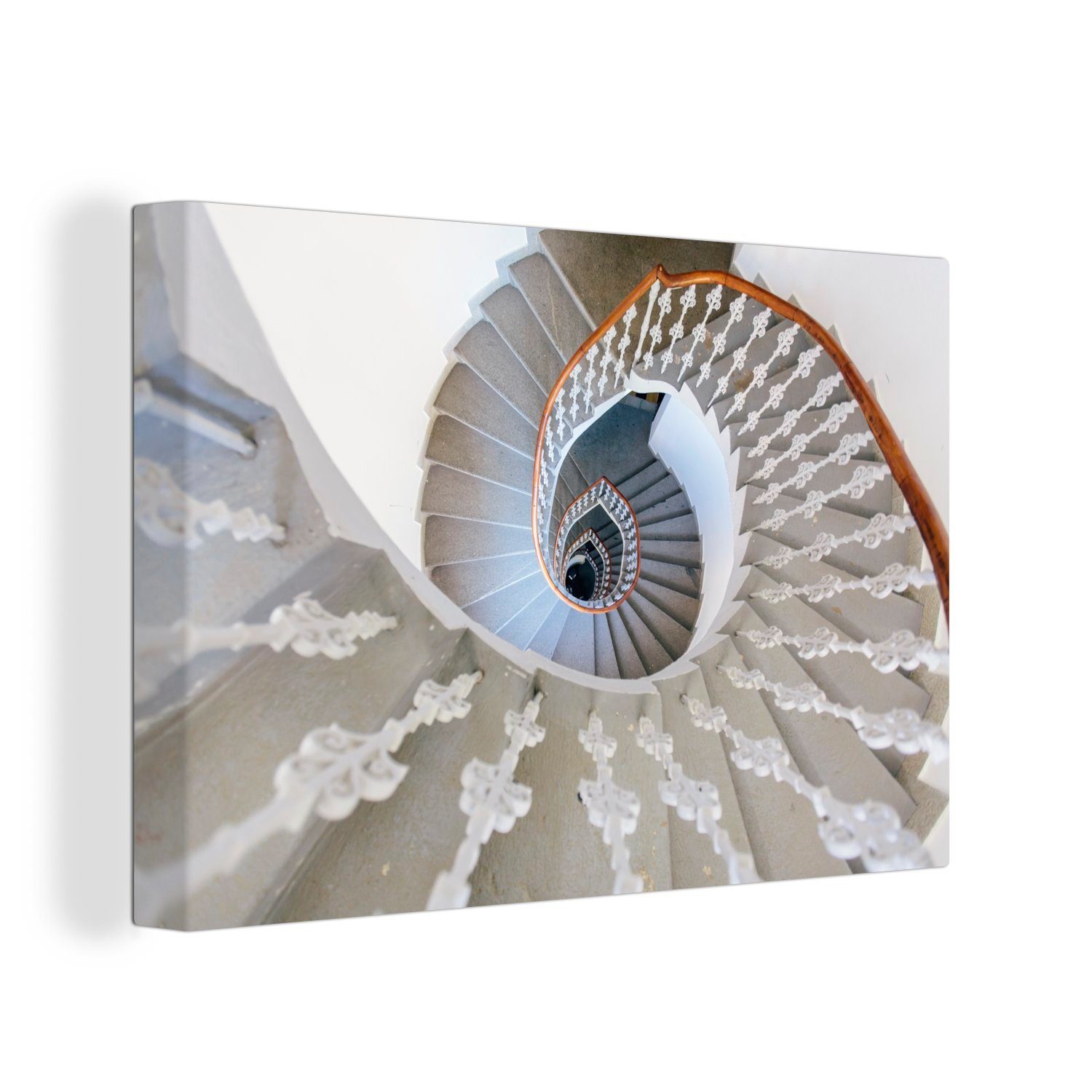 OneMillionCanvasses® Leinwandbild Eine Wendeltreppe von Wandbild Leinwandbilder, Wanddeko, cm St), 30x20 oben Aufhängefertig, betrachtet, (1
