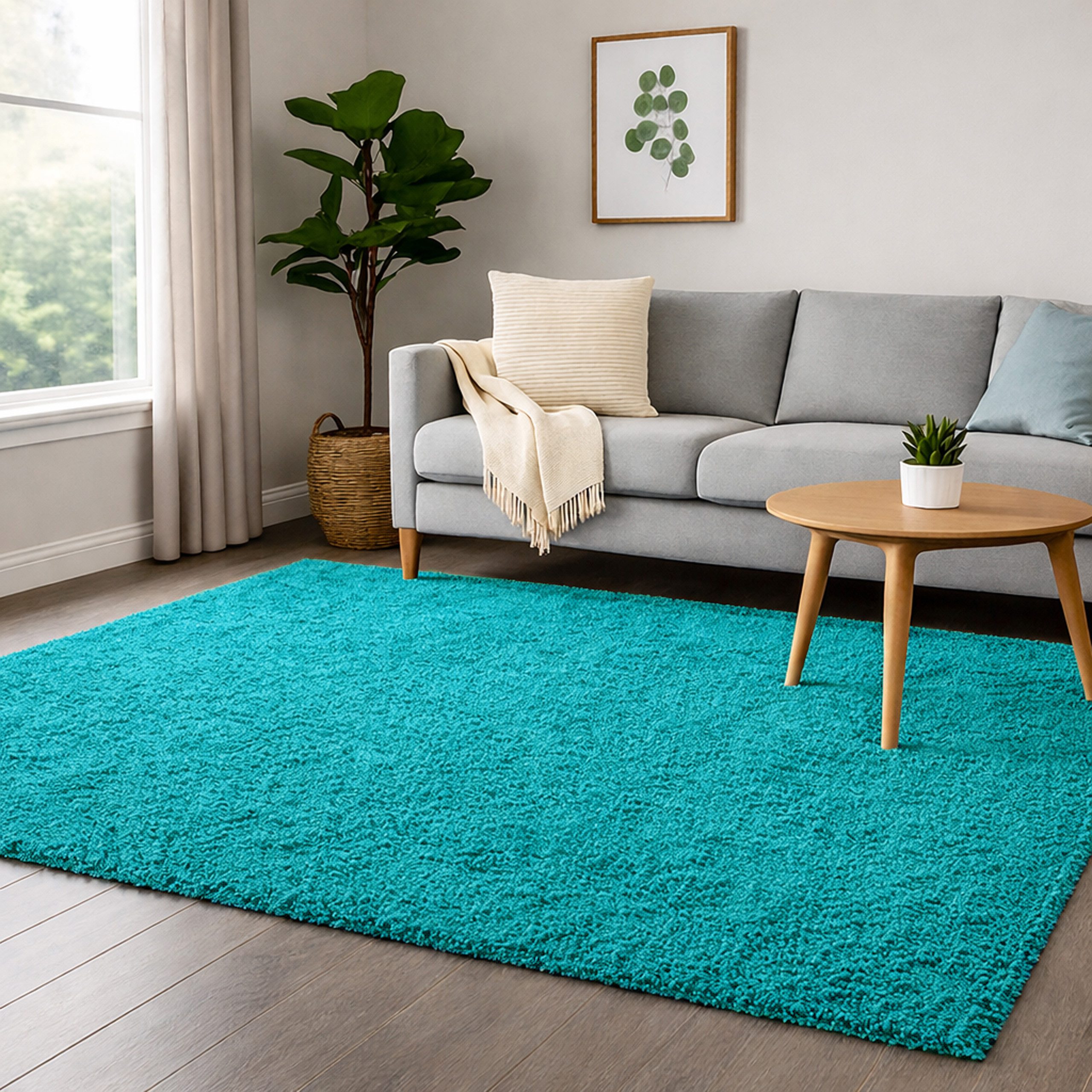 TeppichHome24 Teppich Weicher Shaggy Teppich in Türkis, rechteckig, Höhe: 30 mm