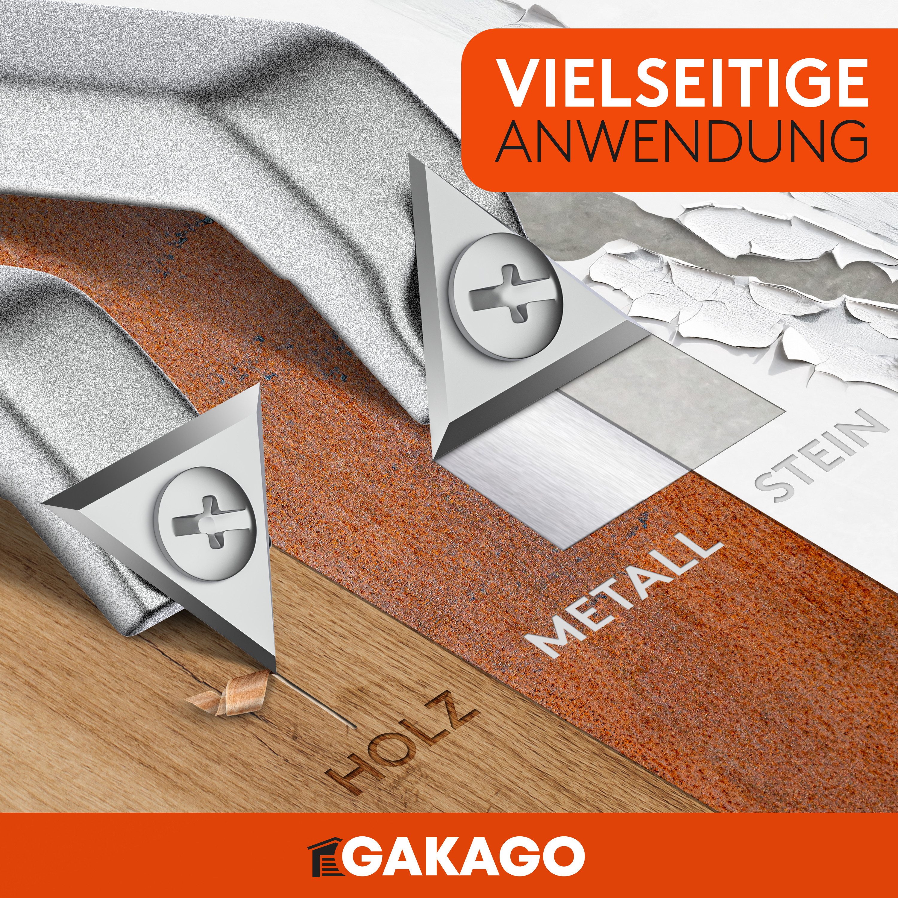 Gakago Universalschaber - Kraft-Schaber - Dreieck-Ziehklinge aus Wolframcarbid - für Holz, Metall, Beton oder Stein